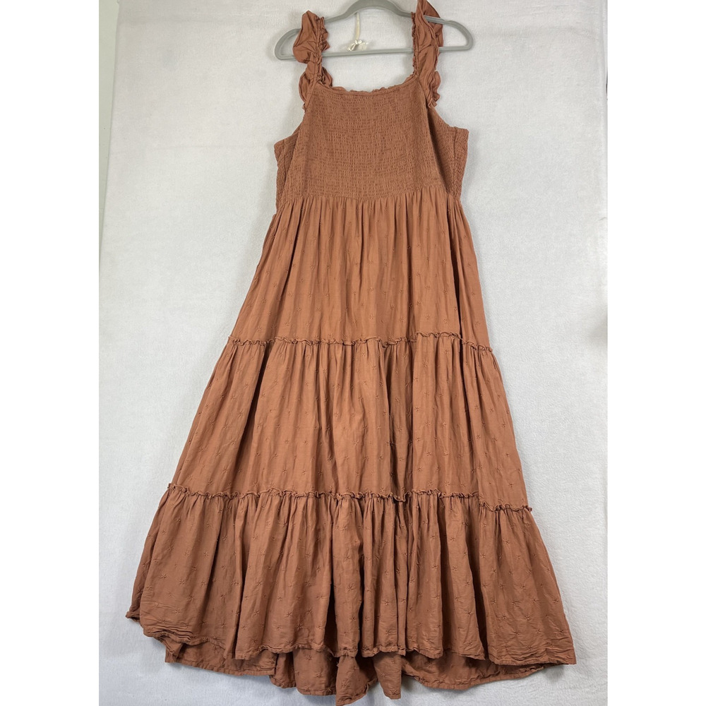 Old Navy Sleeveless Midi Dress XL Easter Smock Orange Smocked Tiered Ruffle - Picture 2 of 11